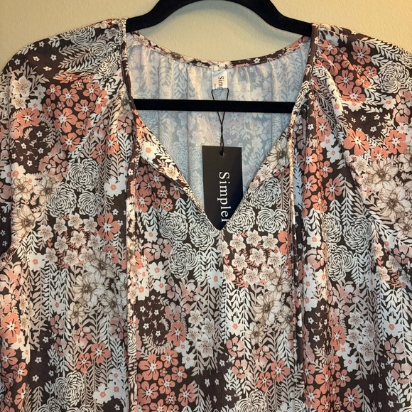NWT SimpleFun Women’s Boho Floral V Neck Long-seeve Summer Blouse Size L - Picture 3 of 10